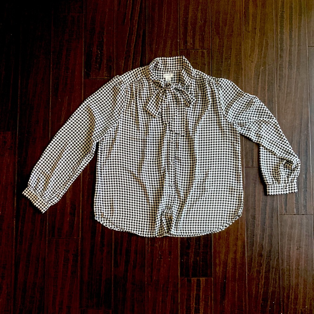 J. Crew Blouse in houndstooth w/ ties at neck